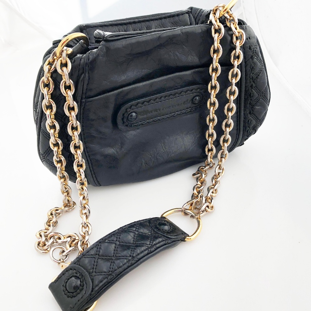 Black double chain strap heavy quilted leather